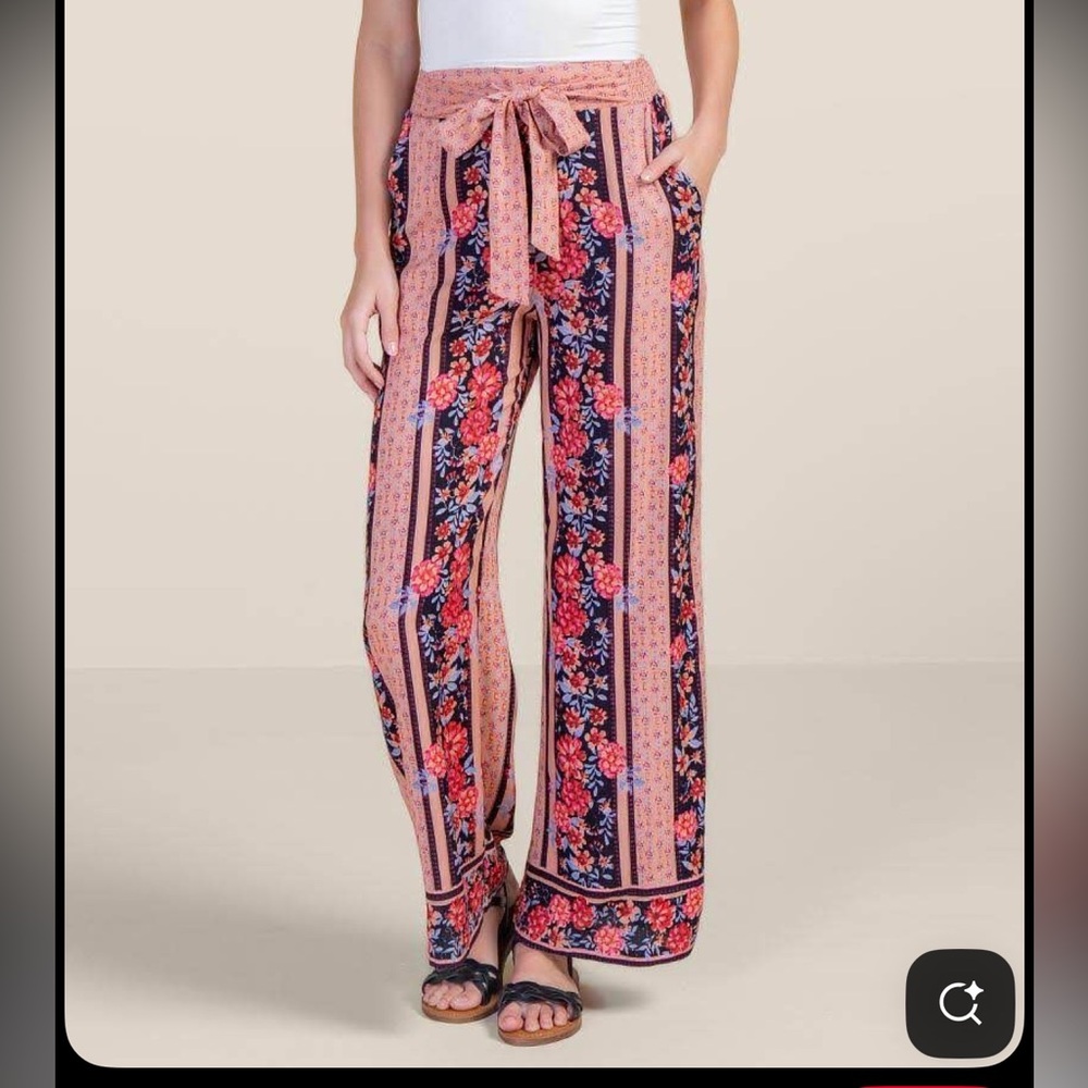 Floral Striped Wide Leg Pants